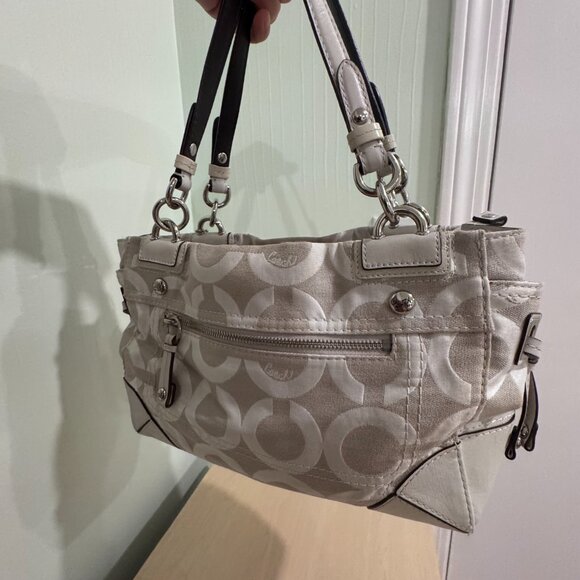 Coach Signature Gray Canvas Turnlock Satchel – Leather Trim | Good Condition - Picture 3 of 11